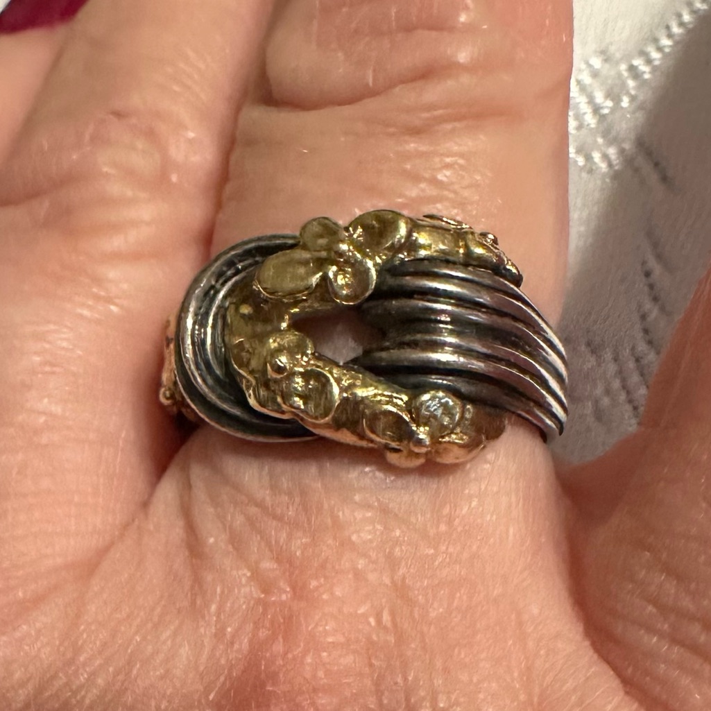 Ann King Jewelry 925 Sterling Silver 18k Yellow Gold Flower Knot Ring Size 8.5
